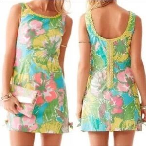 Lilly Pulitzer Delia Shorely Blue Big Flirt Floral Lace Trim Shift Dress Size 0